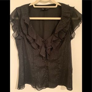Nanette Lepore Ruffled Black Metallic Blouse